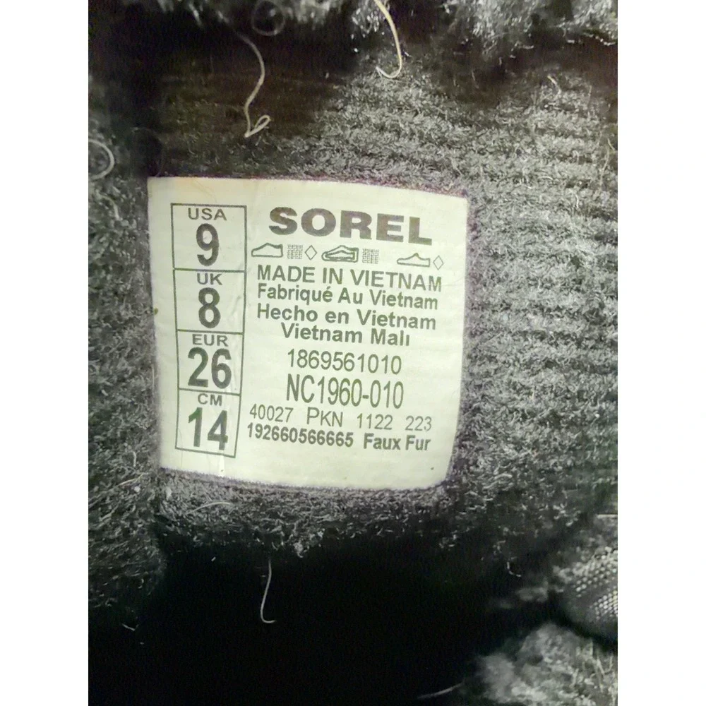 Sorel Snow Commander Kids Snow Boots Size 9 Black NC1960-010 Winter Waterproof